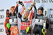 1. Mikaela SHIFFRIN USA, 2. Petra VLHOVA SVK, 3. Anna SWENN LARSSON SWE