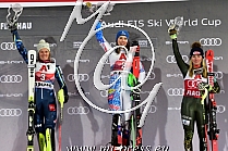 1. Petra VLHOVA SVK, 2. Anna SWENN LARSSON SWE, 3. Mikaela SHIFFRIN USA
